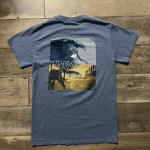 Y2K Surf Designs Hawaii Blue T-Shirt Beach Sunset Graphic Tee Aloha State Mens S